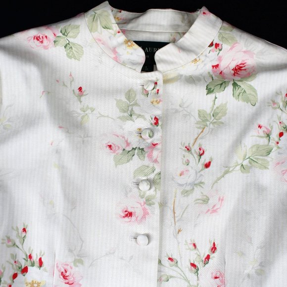 Ralph Lauren Floral Jacket Cabbage Rose Striped High Neck Multi-button - Picture 6 of 12